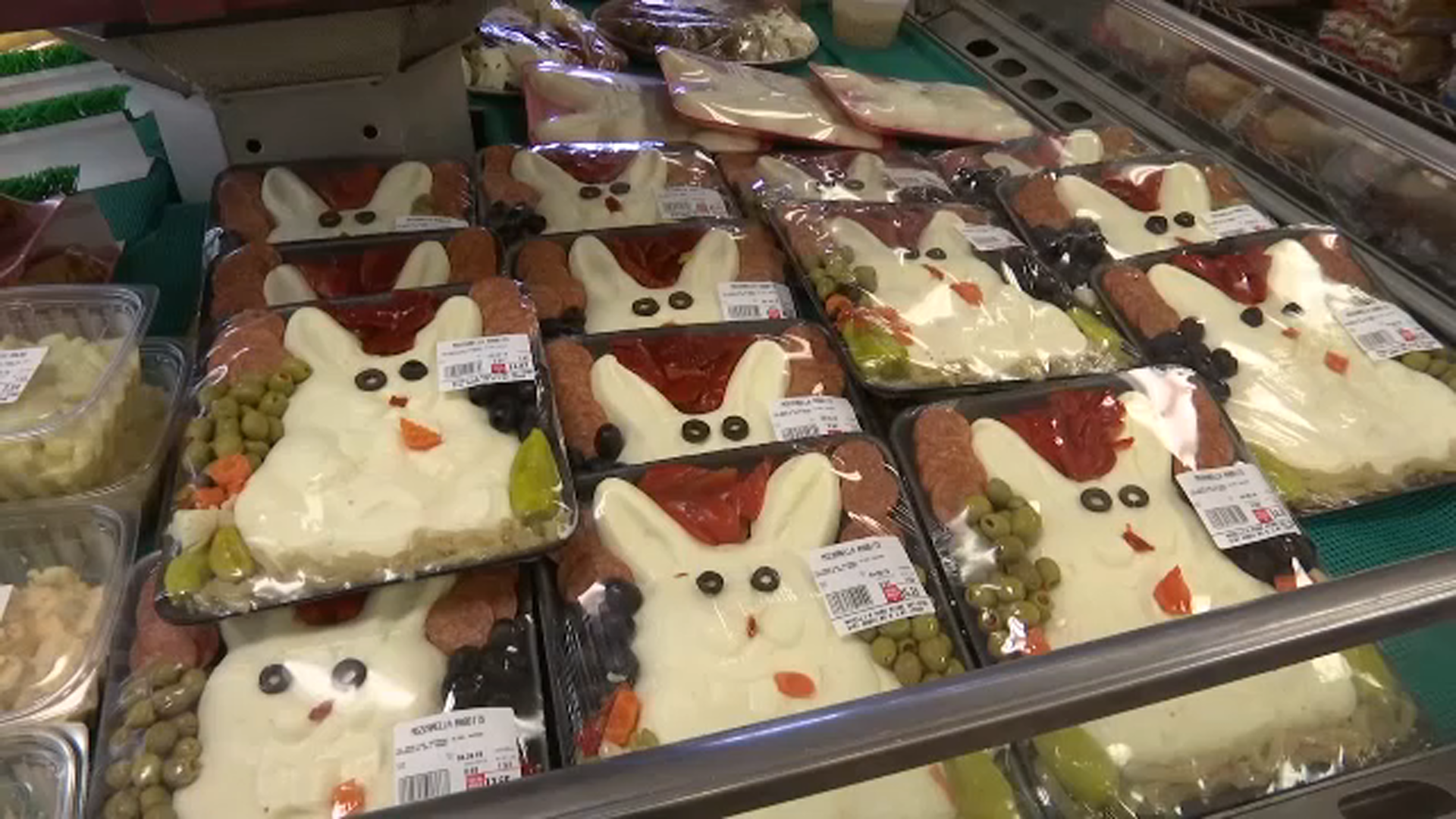 Easter cheese bunnies on display at Novelli's Pork Store